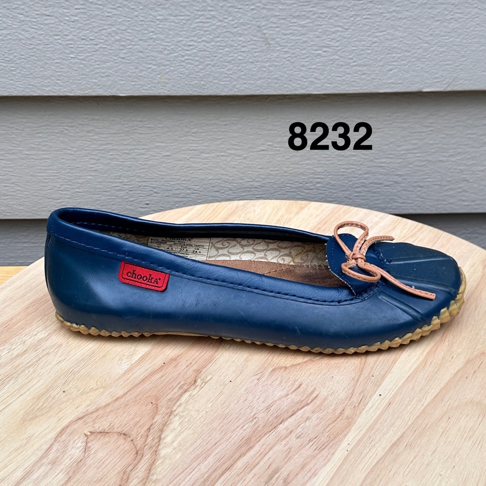 Chooka Westlake Navy Blue Rubber Waterproof Duck Ballet Flats Womens 7 Bow